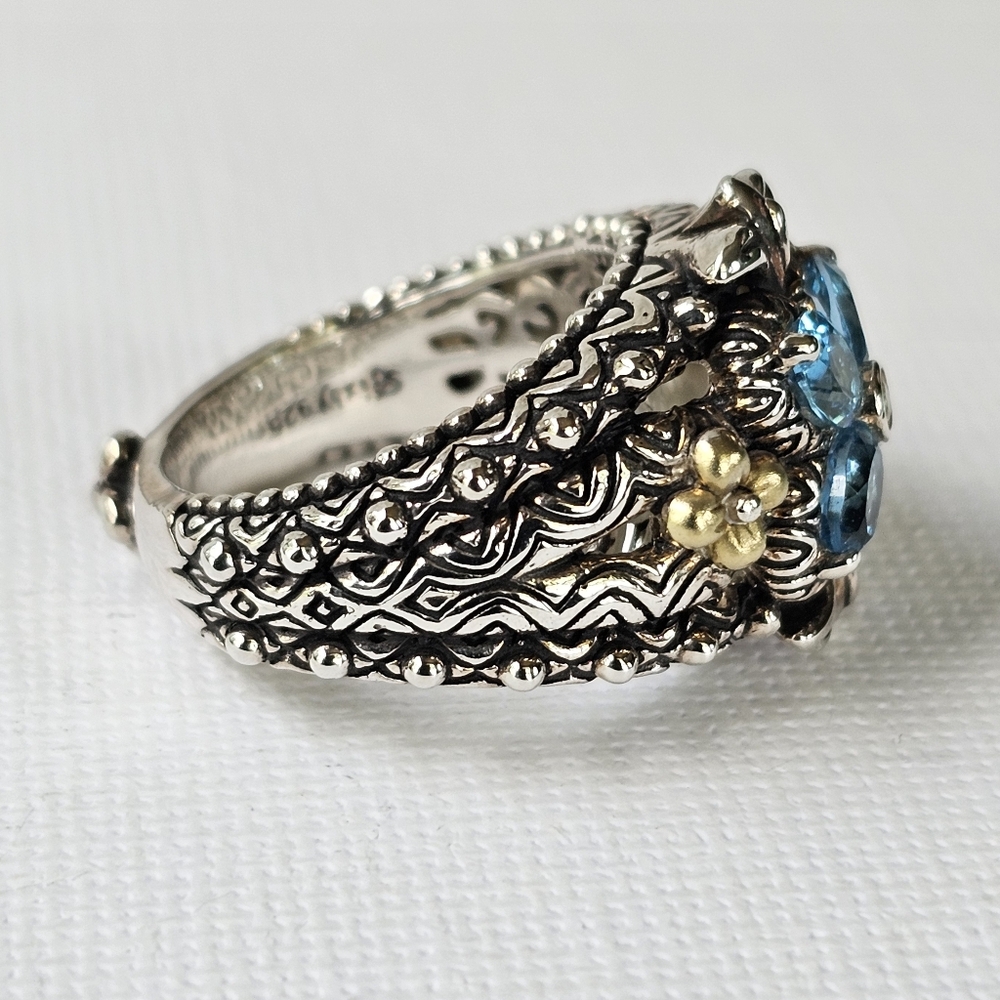 Genuine Barbara Bixby Blue Topaz Ring Sterling Silver & 18k Size 6.5 - Picture 10 of 12